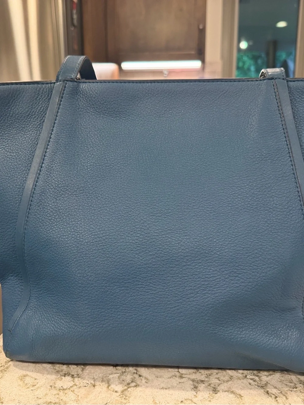 Michael Kors Teal-Blue Leather Tote with Gold Logo